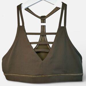 ZYIA ACTIVE Grid Olive Green Sports Bra Racerback Medium Activewear Athletic